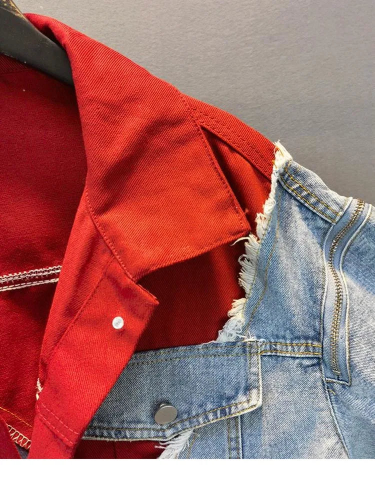 inspired denim patchwork jacket