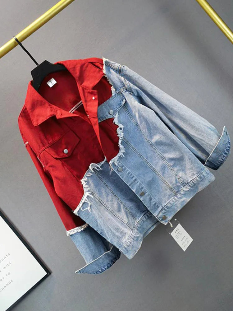inspired denim patchwork jacket