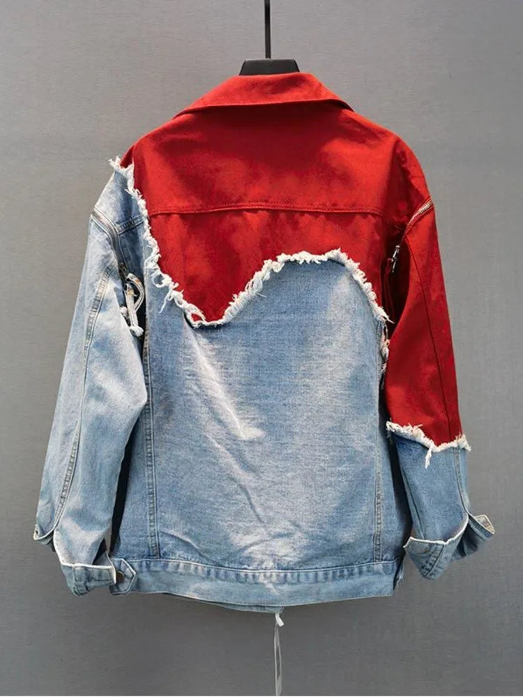 inspired denim patchwork jacket