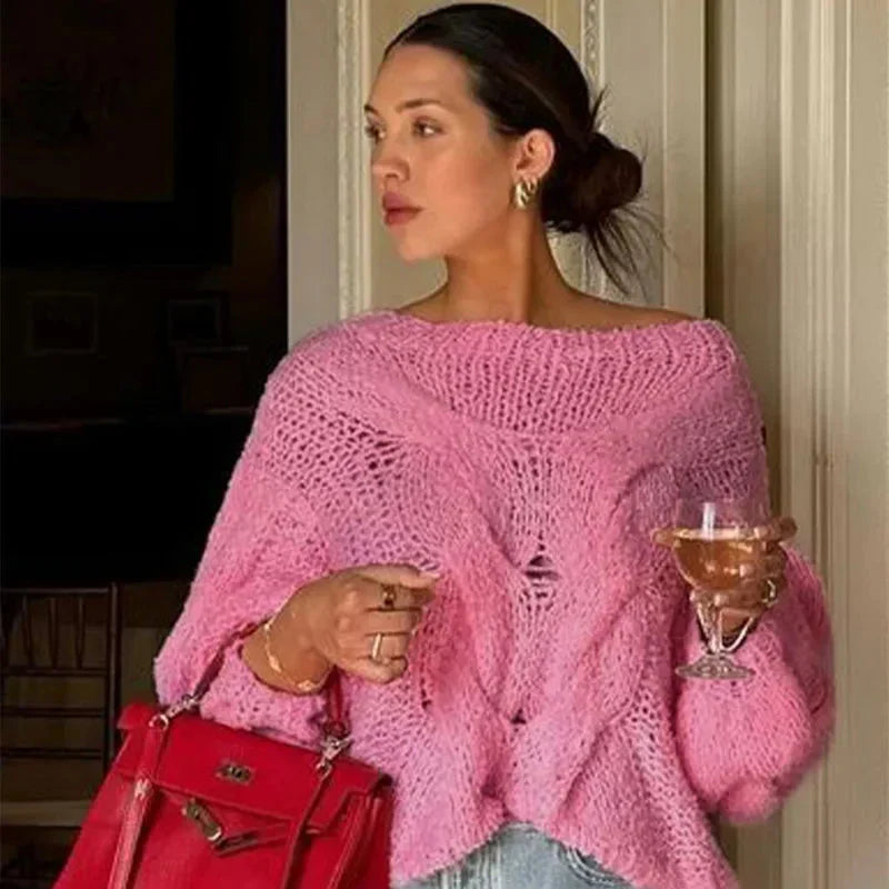 GR | Pullover Lockere Passform Grob gestrickt Strickpullover Damenbekleidung