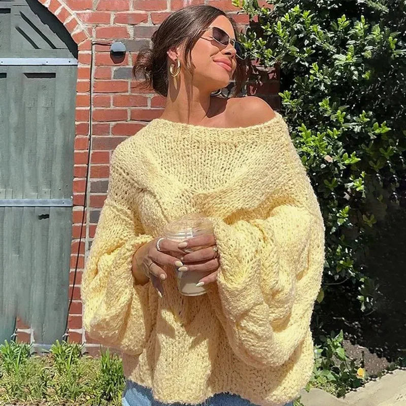 GR | Pullover Lockere Passform Grob gestrickt Strickpullover Damenbekleidung