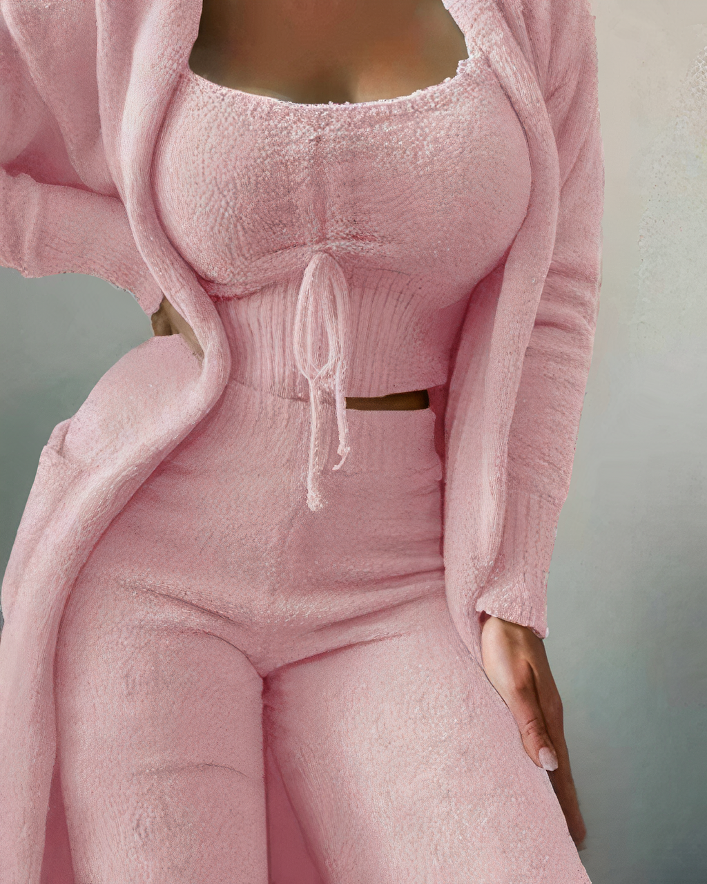 GR | 3-piece fleece lounge set - women's outfit with top and trousers for home