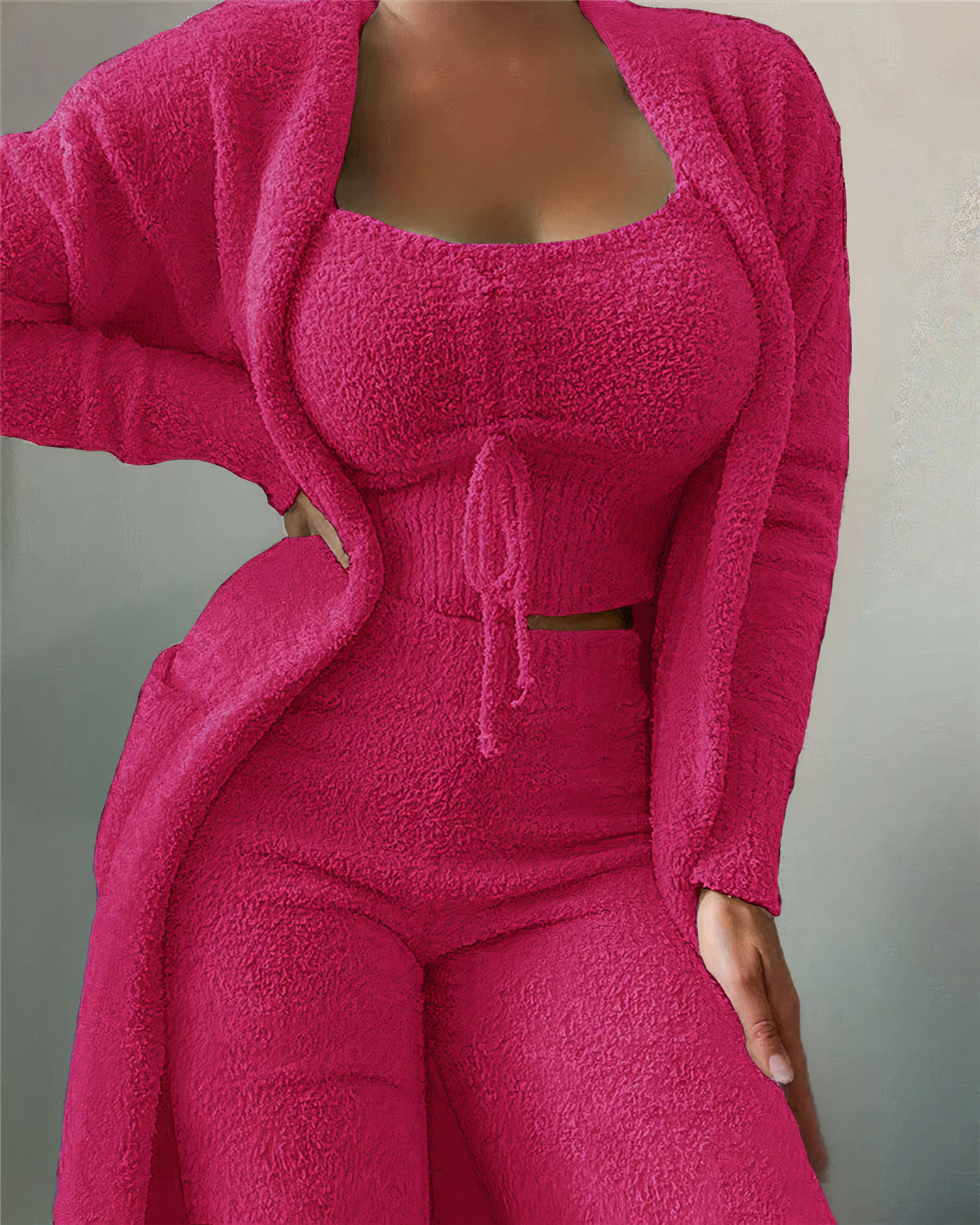 GR | 3-piece fleece lounge set - women's outfit with top and trousers for home
