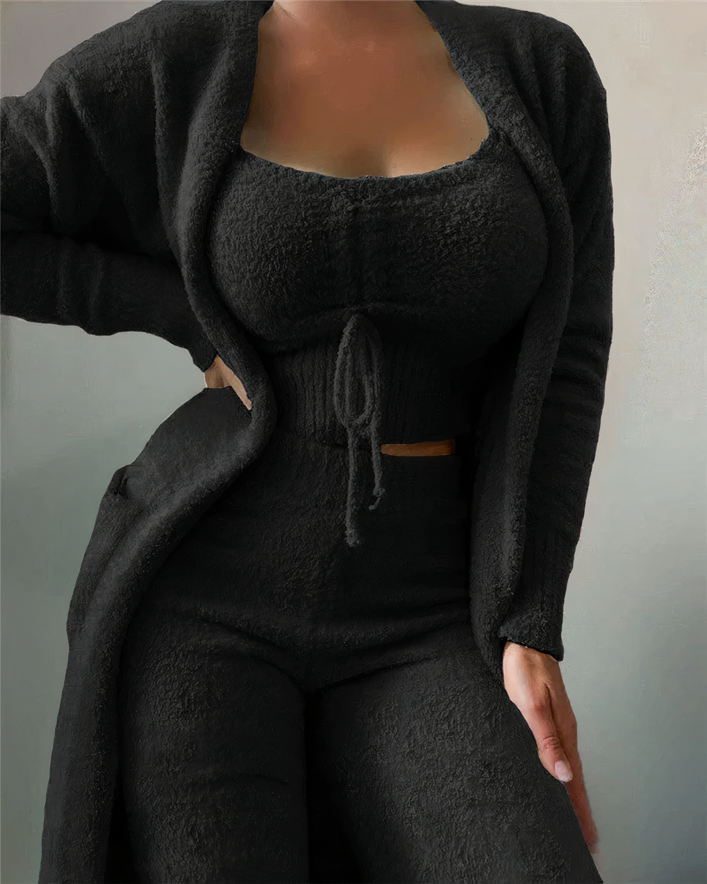 GR | 3-piece fleece lounge set - women's outfit with top and trousers for home