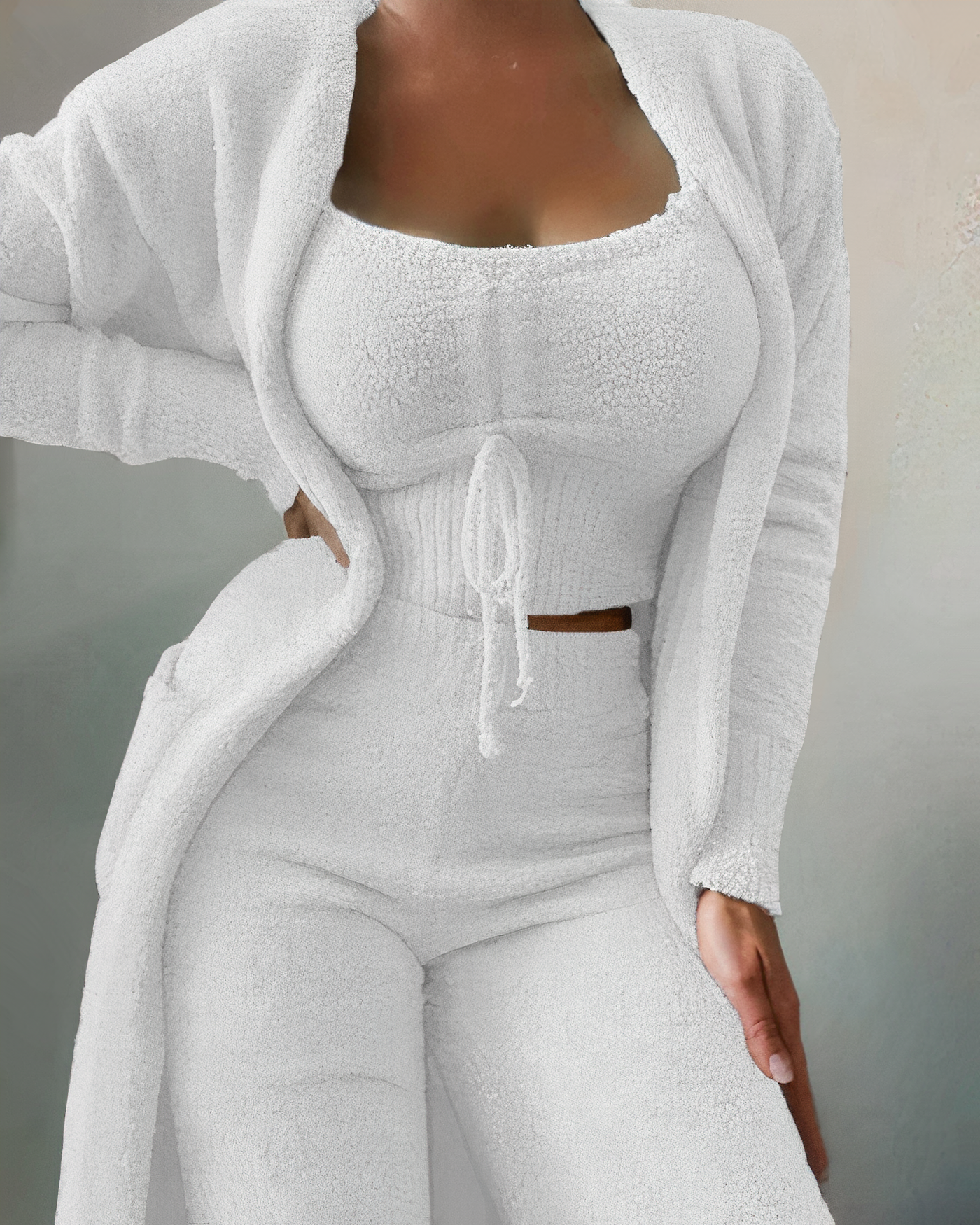 GR | 3-piece fleece lounge set - women's outfit with top and trousers for home