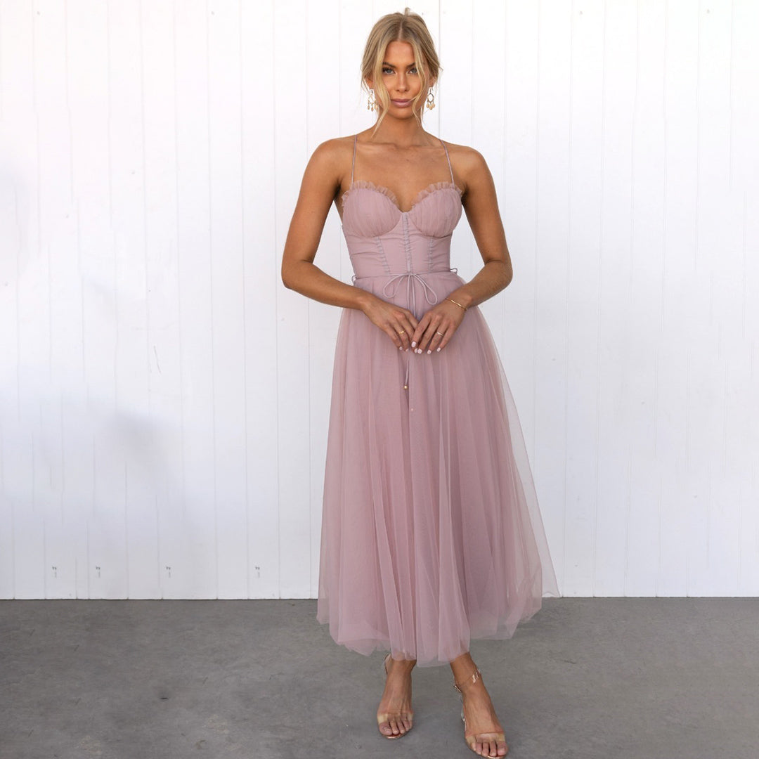 GR | Luxuriöses Ärmelloses Midikleid mit Schulter Spaghettiträgern