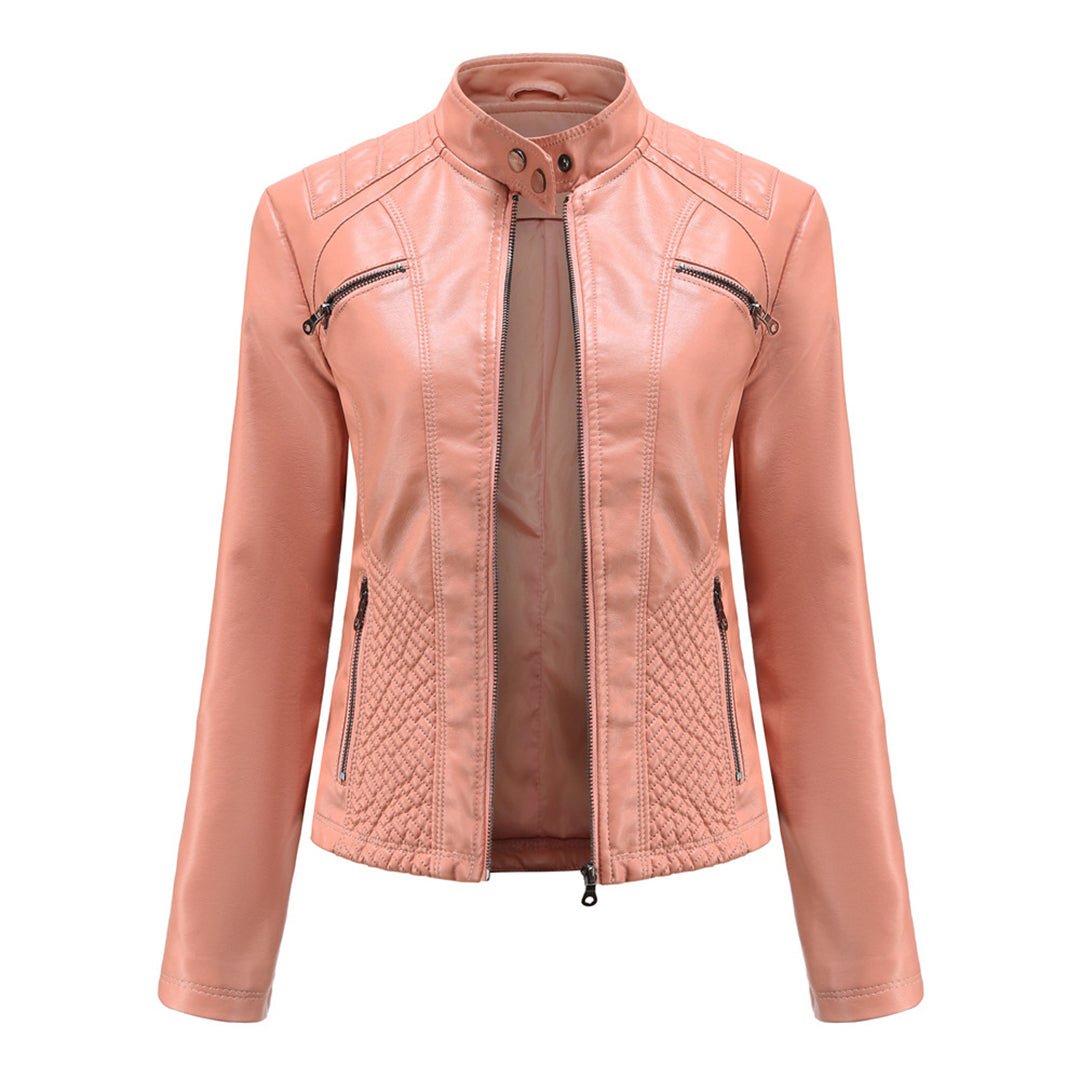 GR | Women's leather jacket - Fashionable jacket with zipper