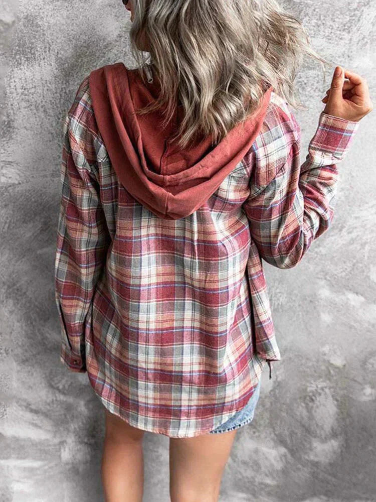 GR Hoodie - Loose Fit - Drawstring - Button Up Shirt - Women's Clothing