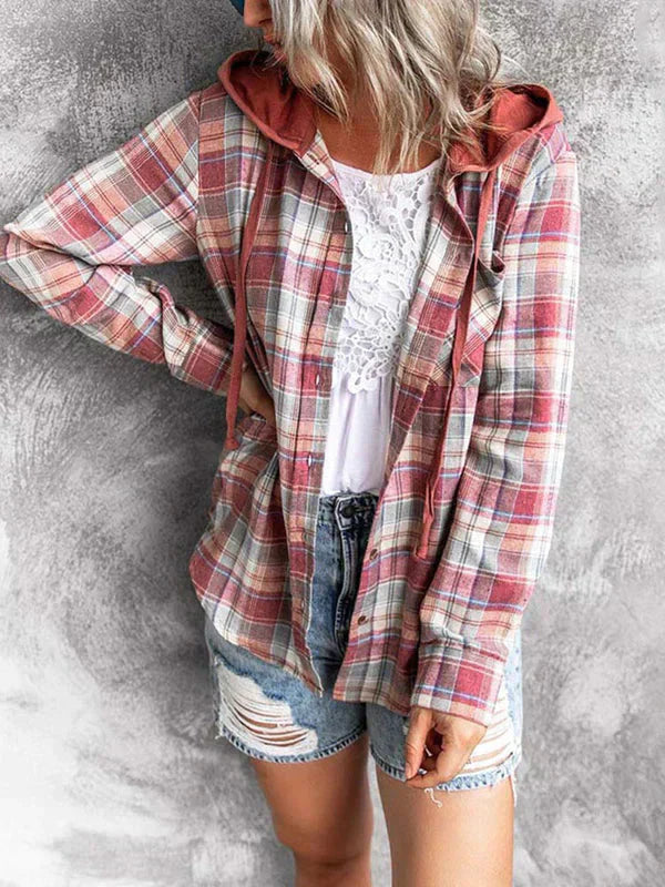 GR Hoodie - Loose Fit - Drawstring - Button Up Shirt - Women's Clothing