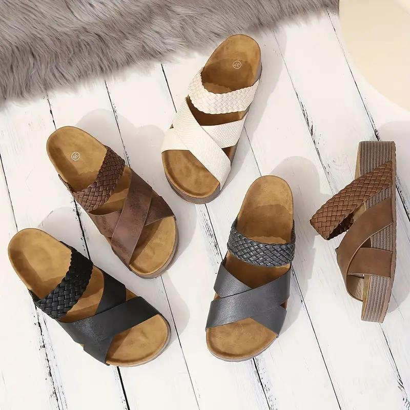 GR | Slip-on slippers with cross straps, summer shoes for women, sandals