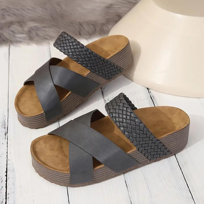 GR | Slip-on slippers with cross straps, summer shoes for women, sandals