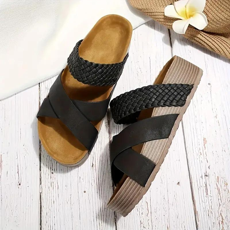 GR | Slip-on slippers with cross straps, summer shoes for women, sandals