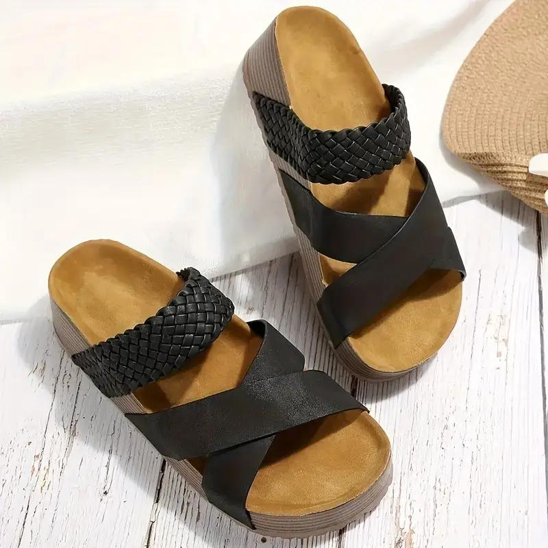 GR | Slip-on slippers with cross straps, summer shoes for women, sandals