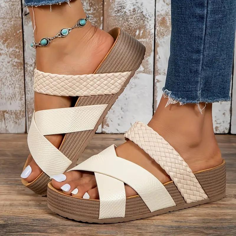 GR | Slip-on slippers with cross straps, summer shoes for women, sandals