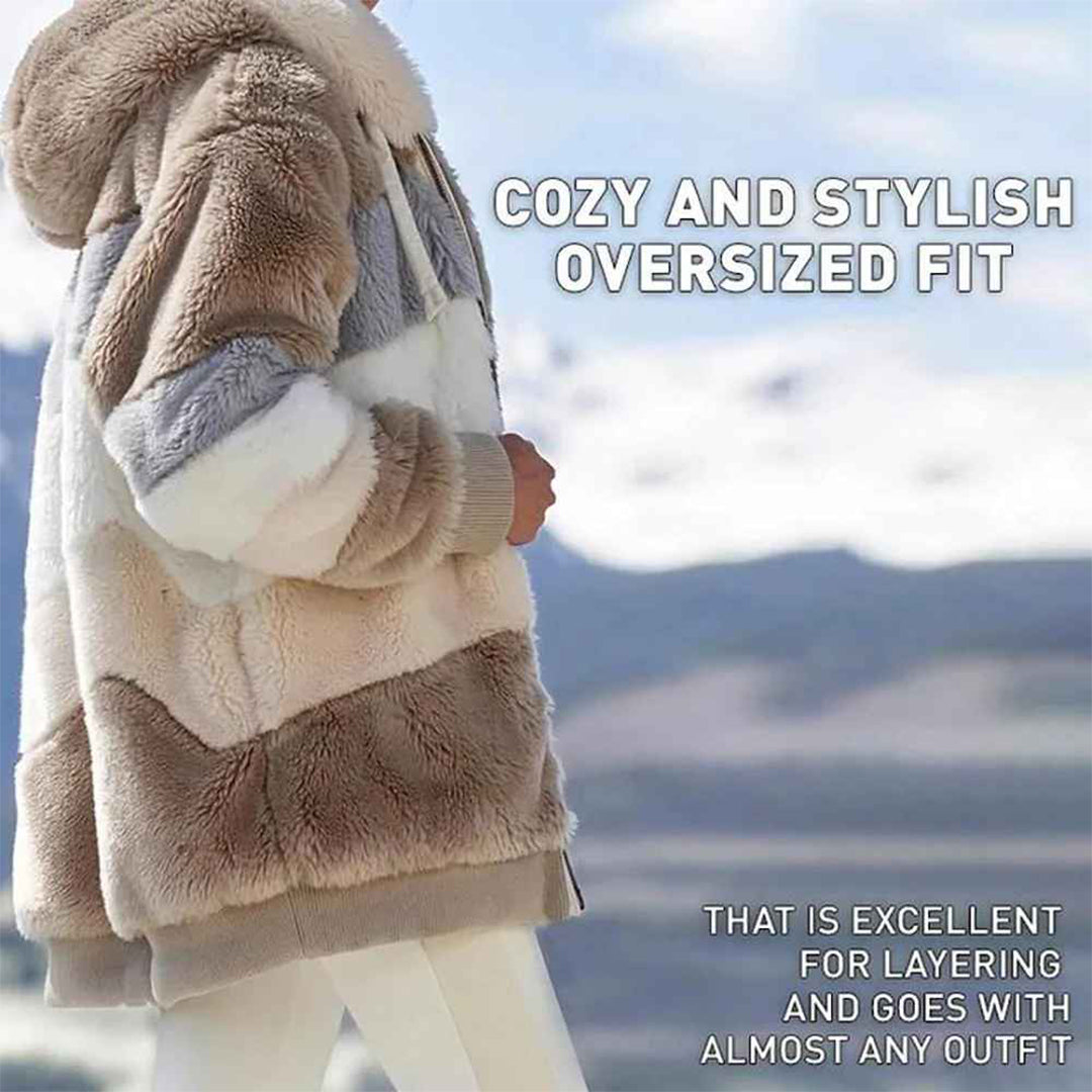 GR | Warm oversized women's jacket with hood, long sleeves, for cold days