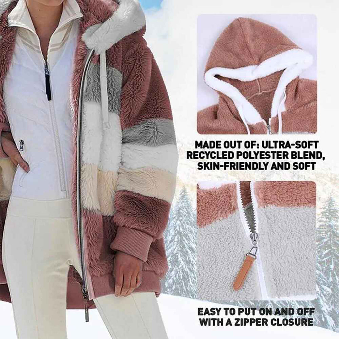 GR | Warm oversized women's jacket with hood, long sleeves, for cold days