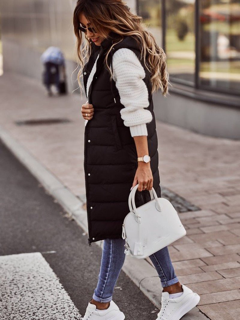 GR - Zip-Up - Hooded - Long Vest - Women's Clothing 