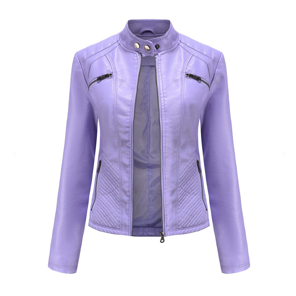 GR | Women's leather jacket - Fashionable jacket with zipper