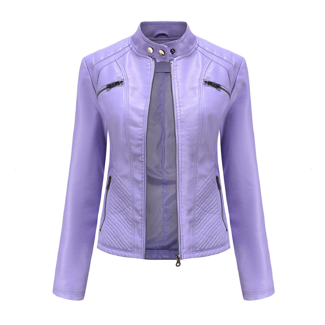 GR | Women's leather jacket - Fashionable jacket with zipper