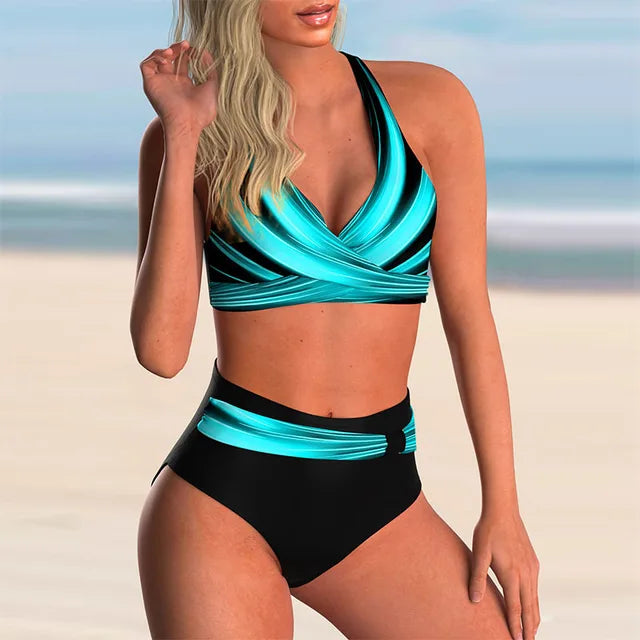 GR - High-waisted push-up halter bikini set for women