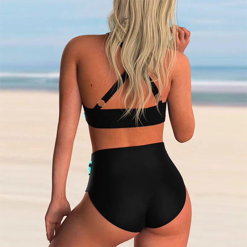 GR - High-waisted push-up halter bikini set for women