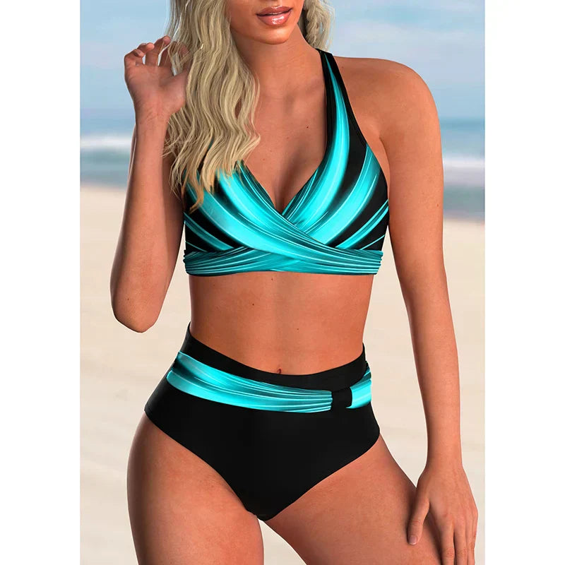 GR - High-waisted push-up halter bikini set for women