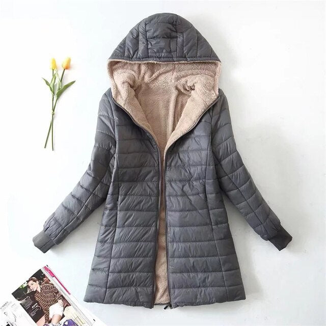 Mid-length parka with hood, cotton coat