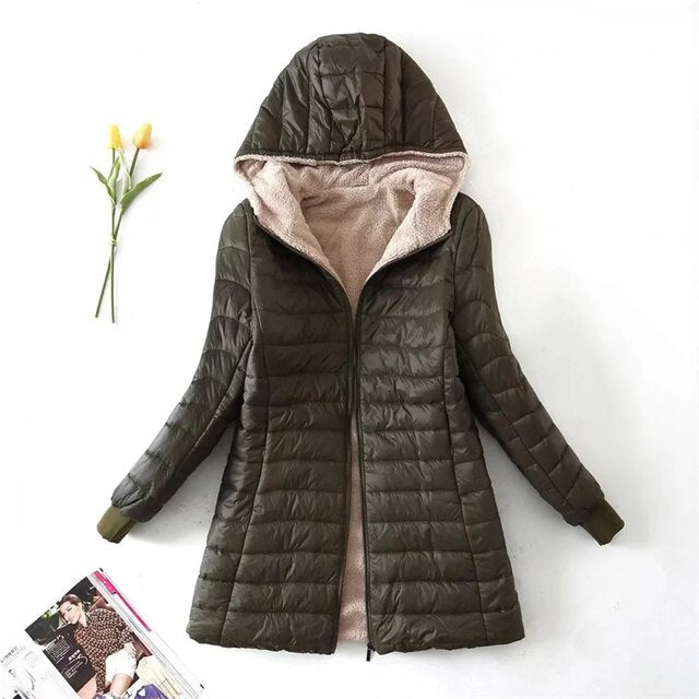 Mid-length parka with hood, cotton coat