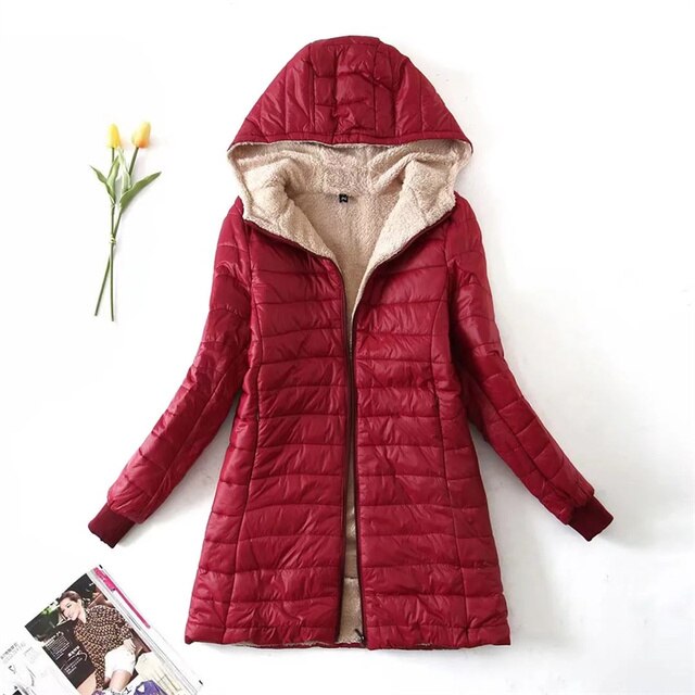 Mid-length parka with hood, cotton coat