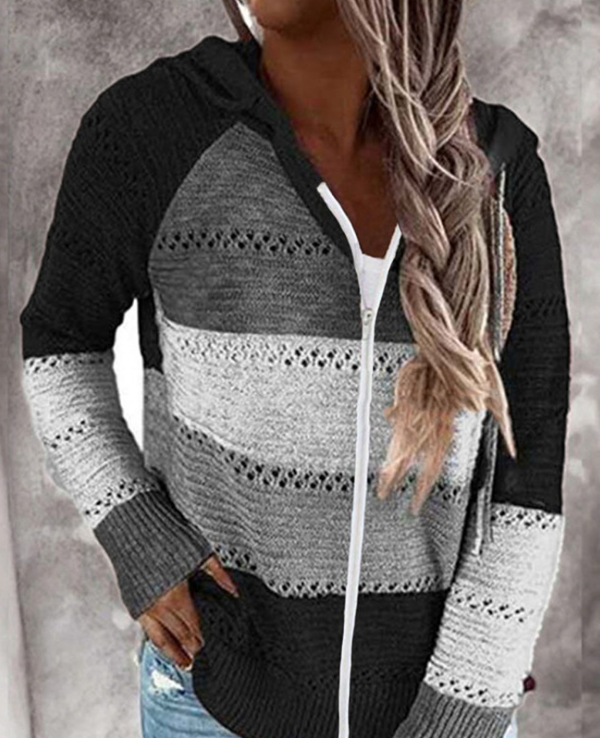 GR | Kontrastfarbige Strick Zip Leichtgewicht Hoodie