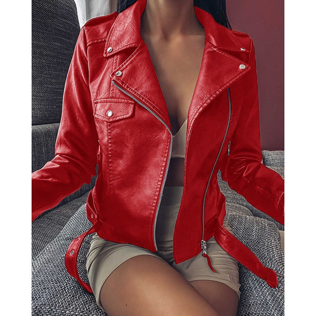 GR | Black leather jacket with zipper and lapel buttons