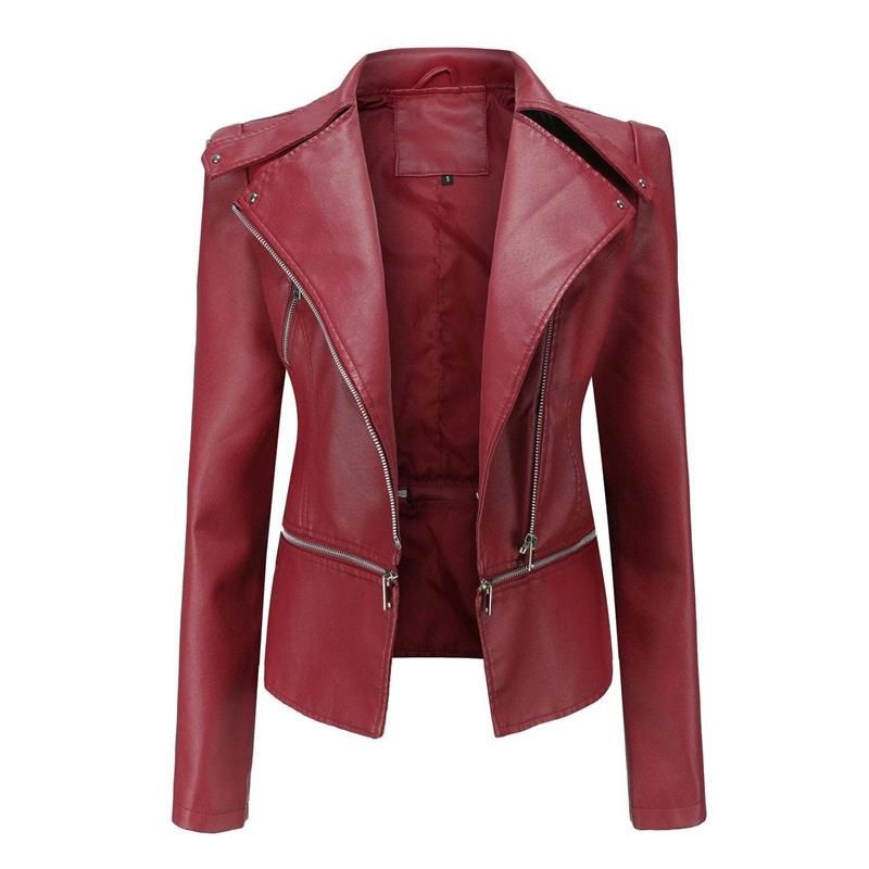 GR | Gothic Soft Leather Jacket with Lapel and Breathable Zipper Design