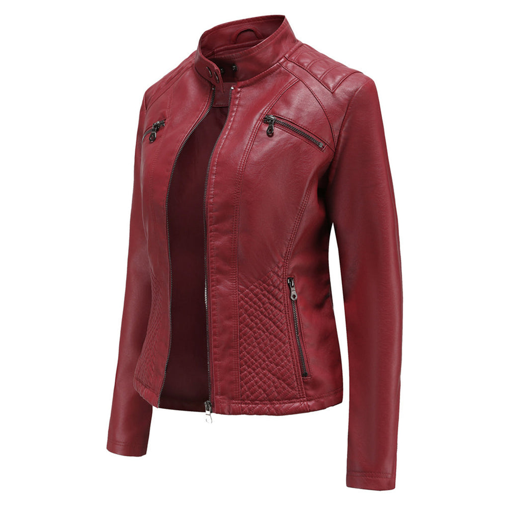 GR | Women's leather jacket - Fashionable jacket with zipper