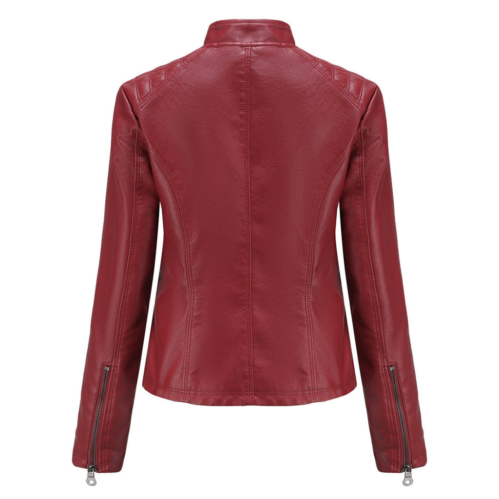 GR | Women's leather jacket - Fashionable jacket with zipper