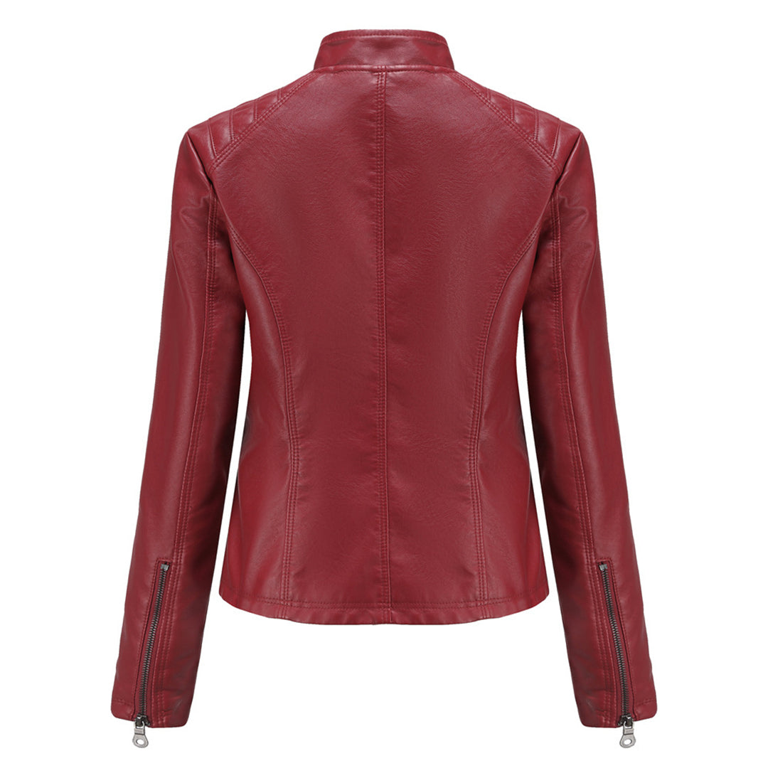 GR | Women's leather jacket - Fashionable jacket with zipper