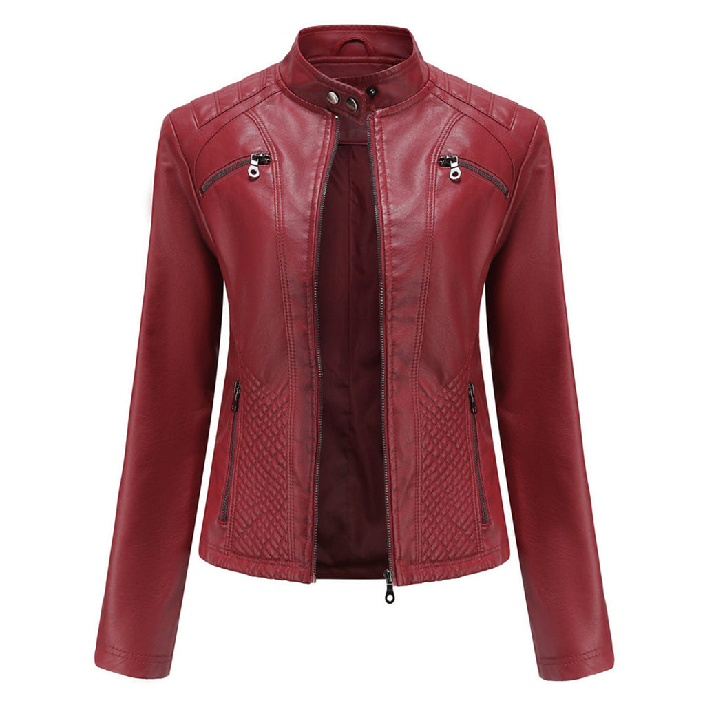 GR | Women's leather jacket - Fashionable jacket with zipper
