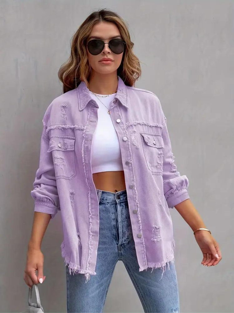 GR Denim Jacket | Oversized ripped denim jacket for women