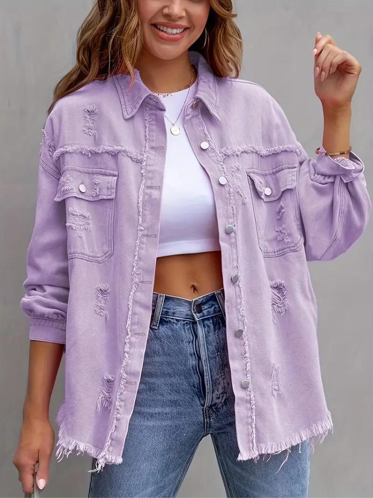 GR Denim Jacket | Oversized ripped denim jacket for women