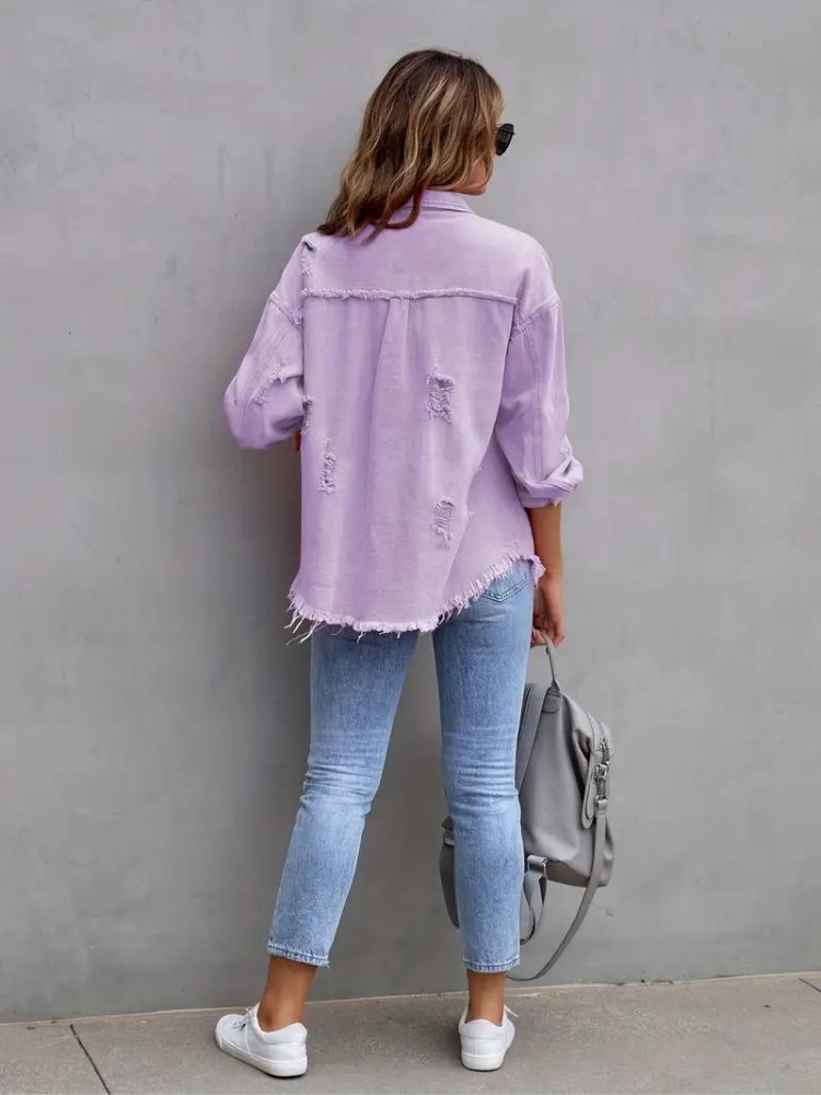 GR Denim Jacket | Oversized ripped denim jacket for women