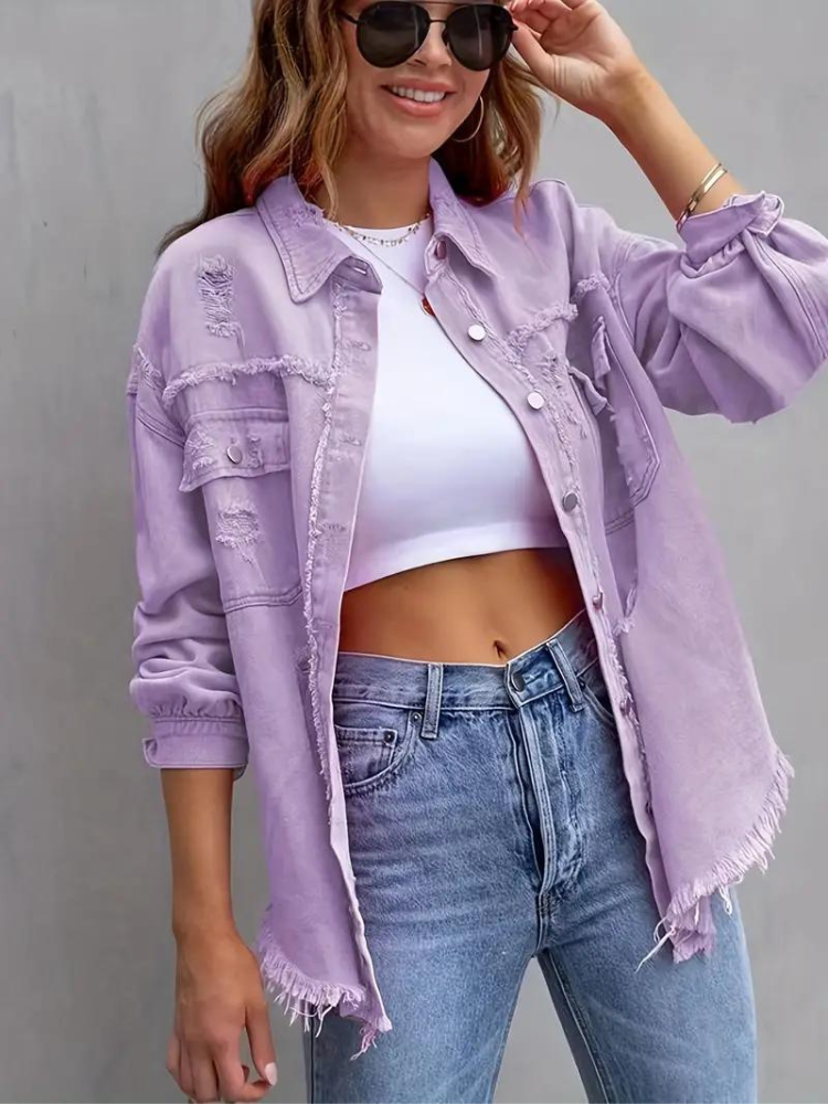 GR Denim Jacket | Oversized ripped denim jacket for women
