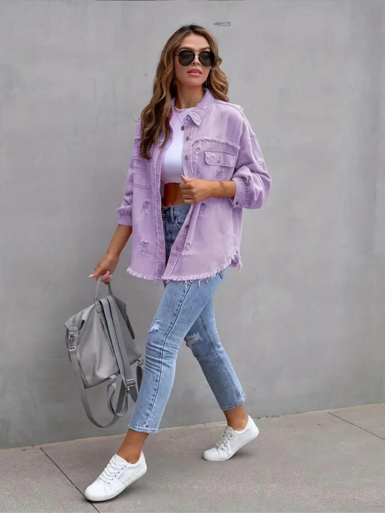 GR Denim Jacket | Oversized ripped denim jacket for women