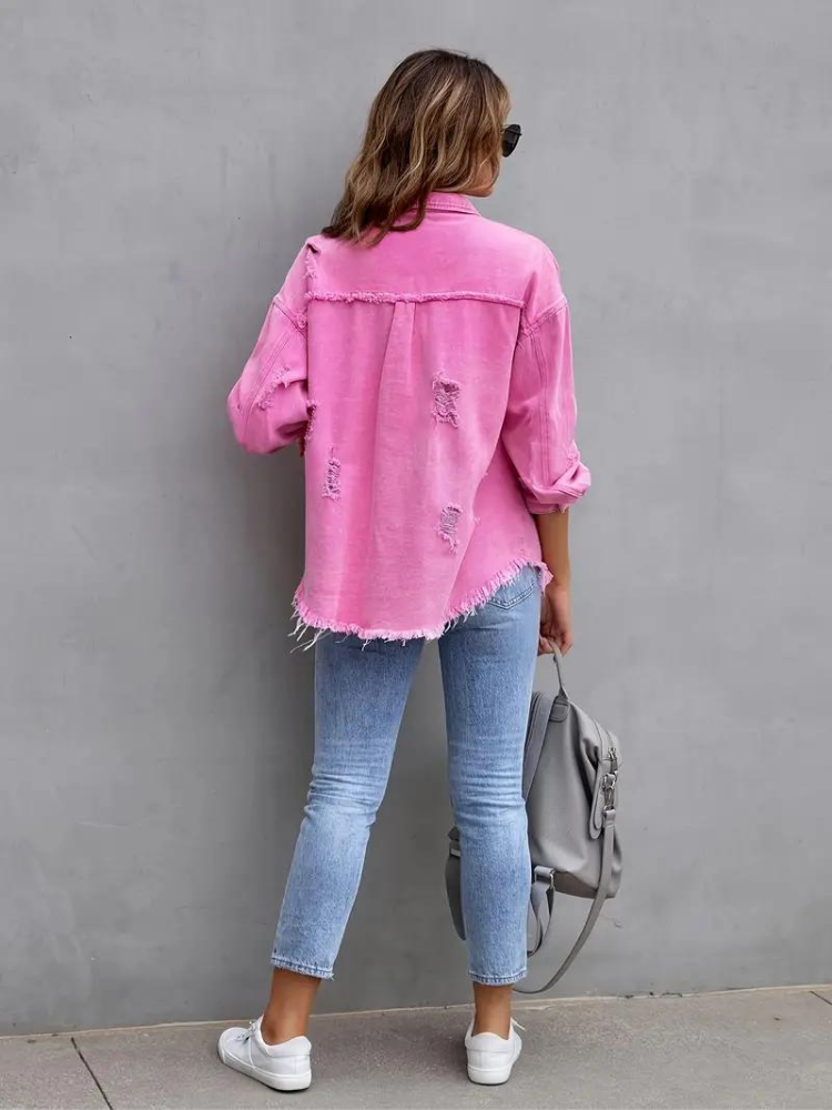 GR Denim Jacket | Oversized ripped denim jacket for women