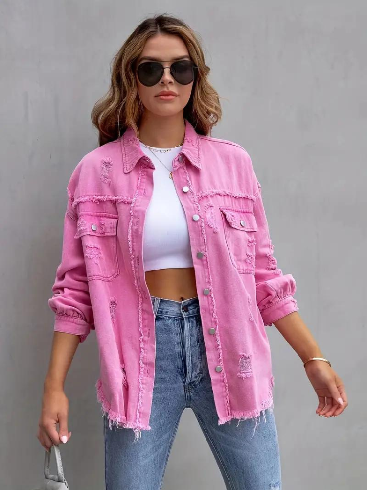 GR Denim Jacket | Oversized ripped denim jacket for women