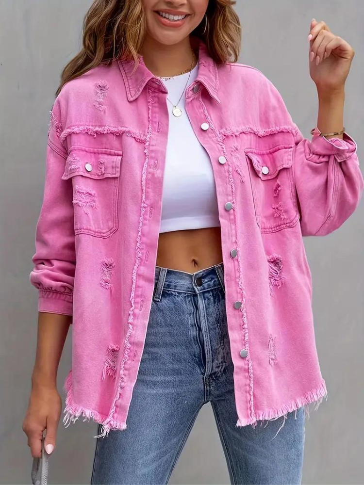 GR Denim Jacket | Oversized ripped denim jacket for women