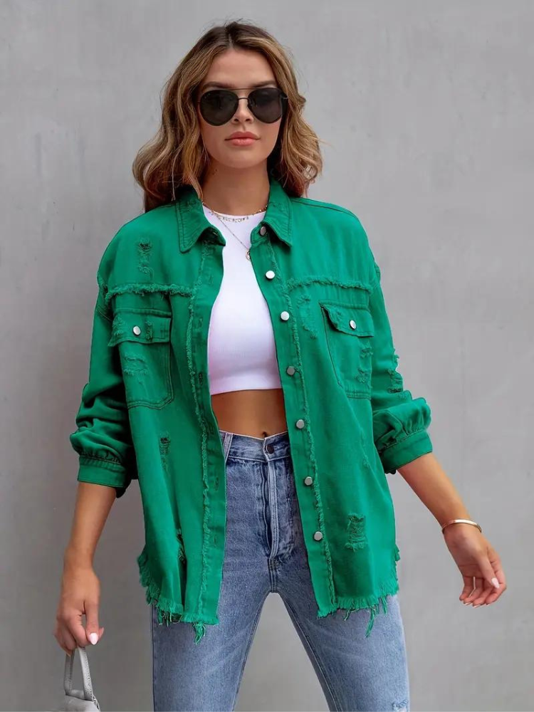 GR Denim Jacket | Oversized ripped denim jacket for women