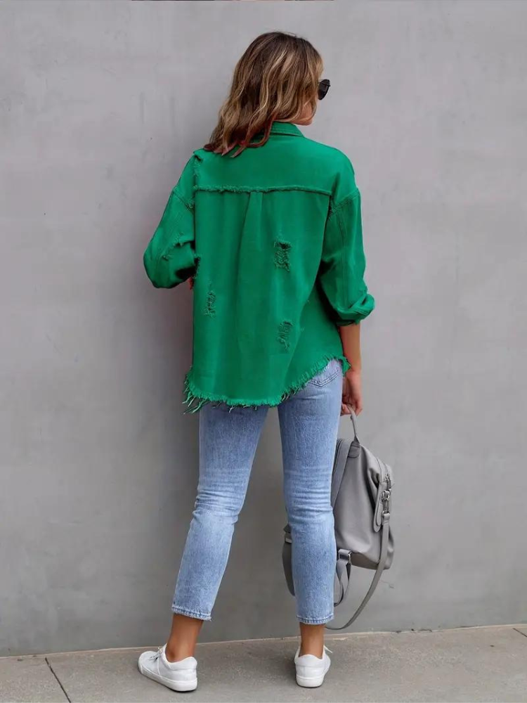 GR Denim Jacket | Oversized ripped denim jacket for women