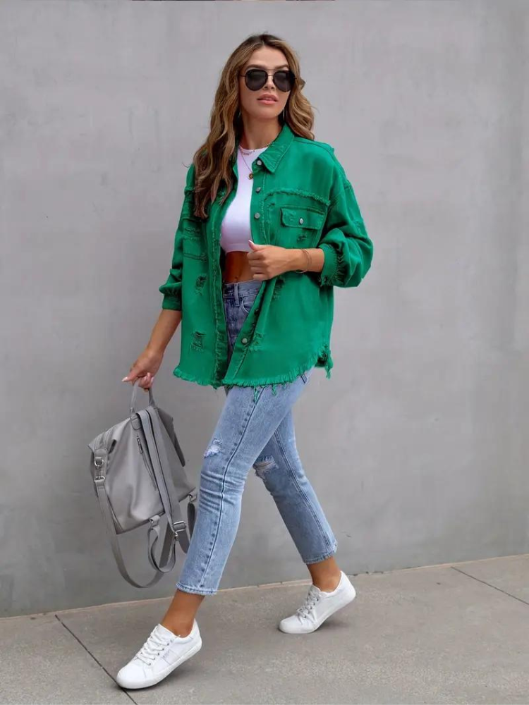 GR Denim Jacket | Oversized ripped denim jacket for women