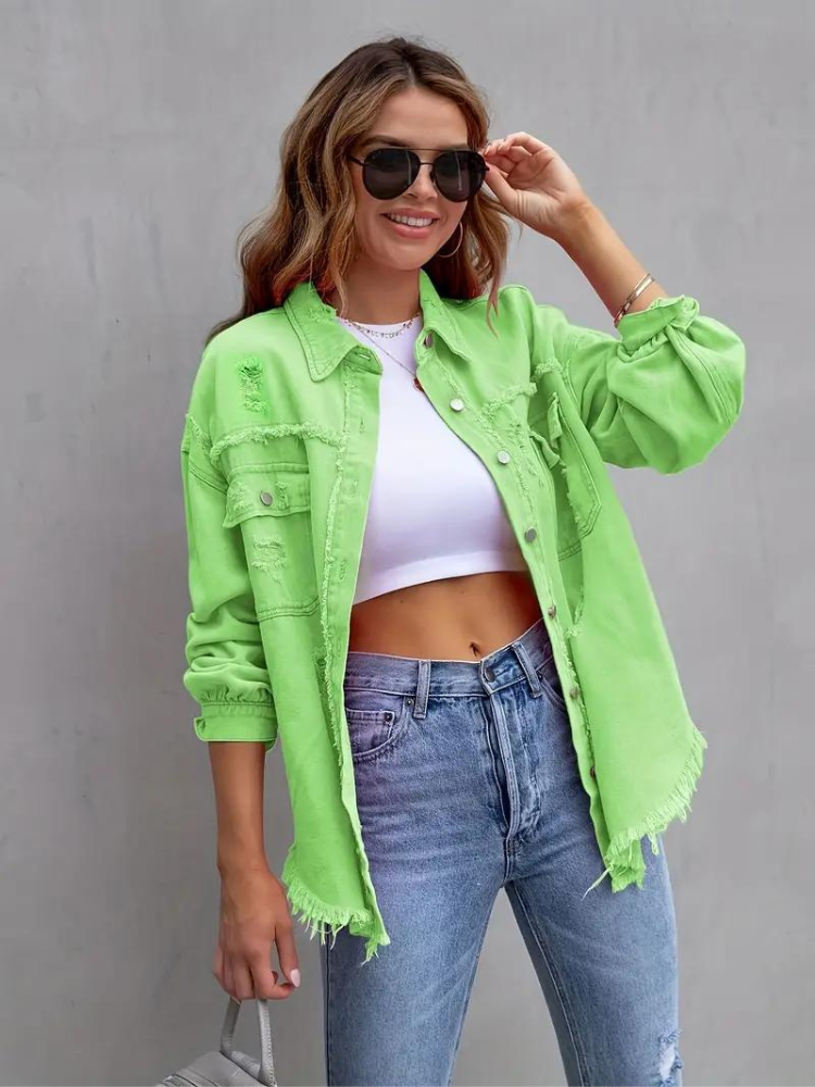 GR Denim Jacket | Oversized ripped denim jacket for women