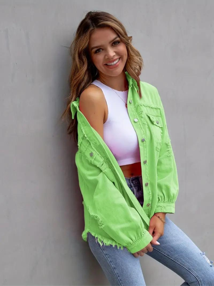 GR Denim Jacket | Oversized ripped denim jacket for women