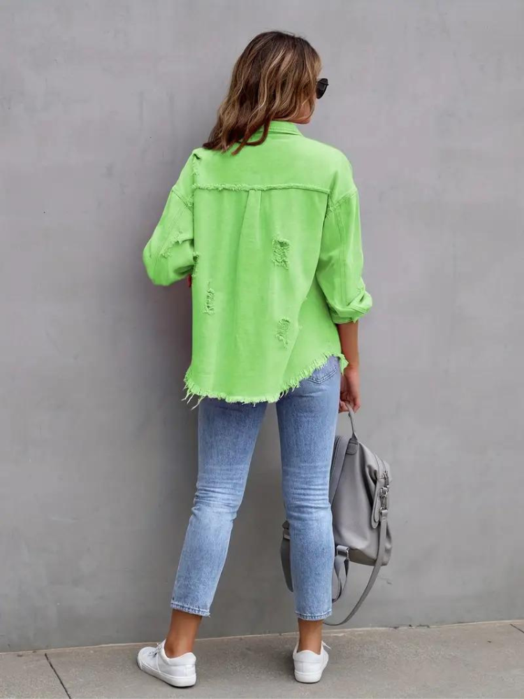 GR Denim Jacket | Oversized ripped denim jacket for women